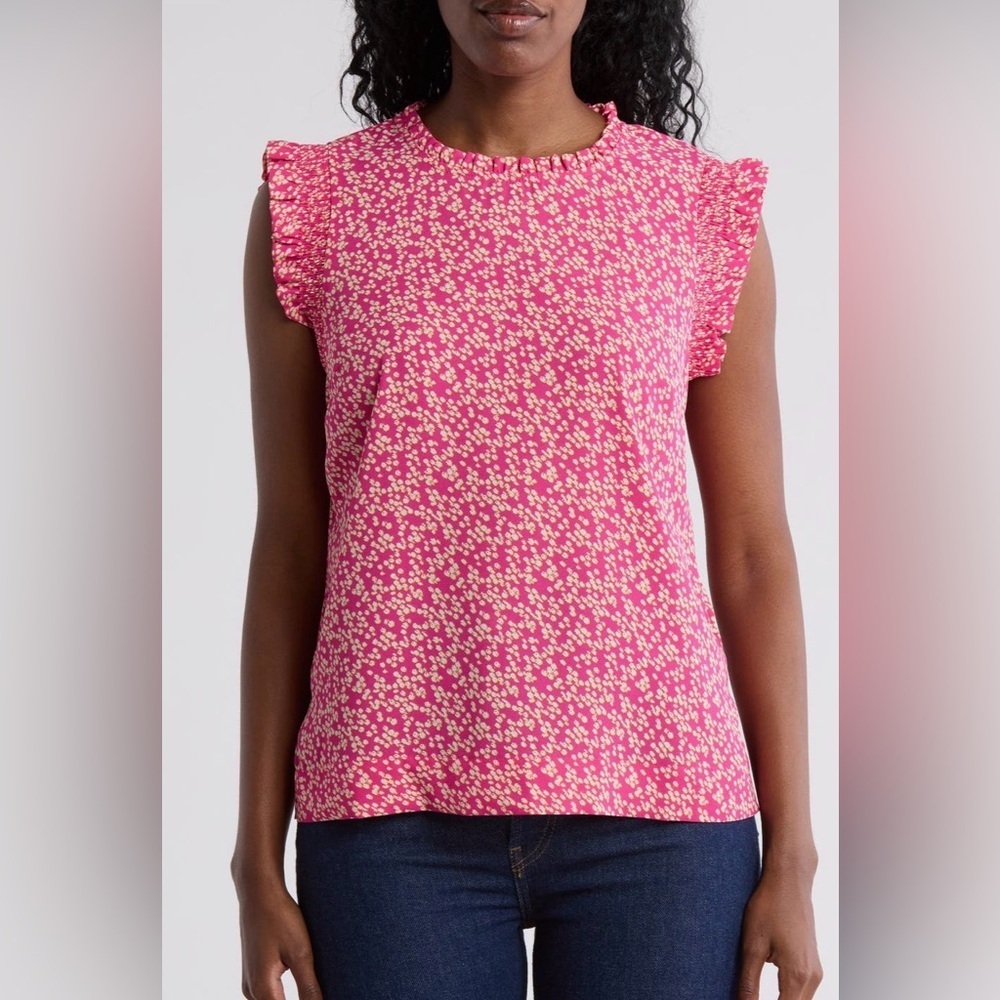 DR2 by Daniel Rainn Pink Fuchsia Floral Smocked Sleeveless Top - Sz Med, NWT